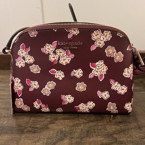 Kate Spade Small Dome Crossbody Frosted Floral Deep Berry NWT